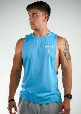 Holstrength Barbell Cross Performance Cutoff Tank Top Light Blue Size M